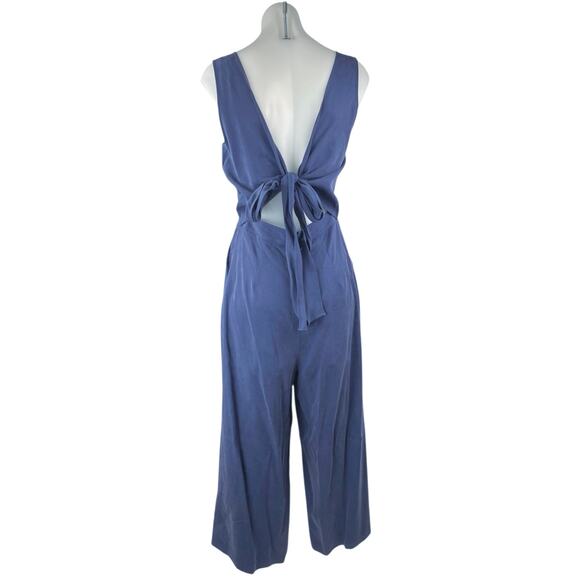 Vetta Capsule Blue Sleeveless Tie Back Wide Leg Apron Overalls Romper Jumpsuit 6 - Picture 2 of 5